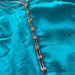 Blue Pure Chinnon Chiffon Outfit with Dupatta and Heavy Pants